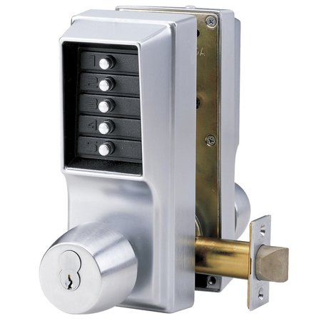 DORMAKABA Cylindrical Knob Lock, Combination or Key Override Entry, Combination Exit Only, 2-3/4-in Backset, 1 EE1021S/EE1011-26D-41